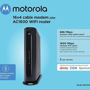Motorola MG7540 Cable Modem AC1600 Dual Band Wi-Fi Router Combo